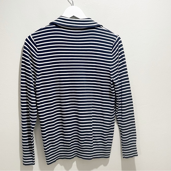 TALBOTS Women’s Petite Blue White Striped Full Zip Cardigan Sweater High Neck MP - Picture 2 of 5